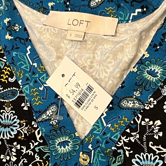 NWT LOFT Boho Patterned Dress w/ Puff Sleeves Cottagecore Size Small Paisley - Picture 9 of 14